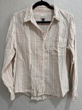 Universal Thread Cream Striped Button-Up Summer Blouse